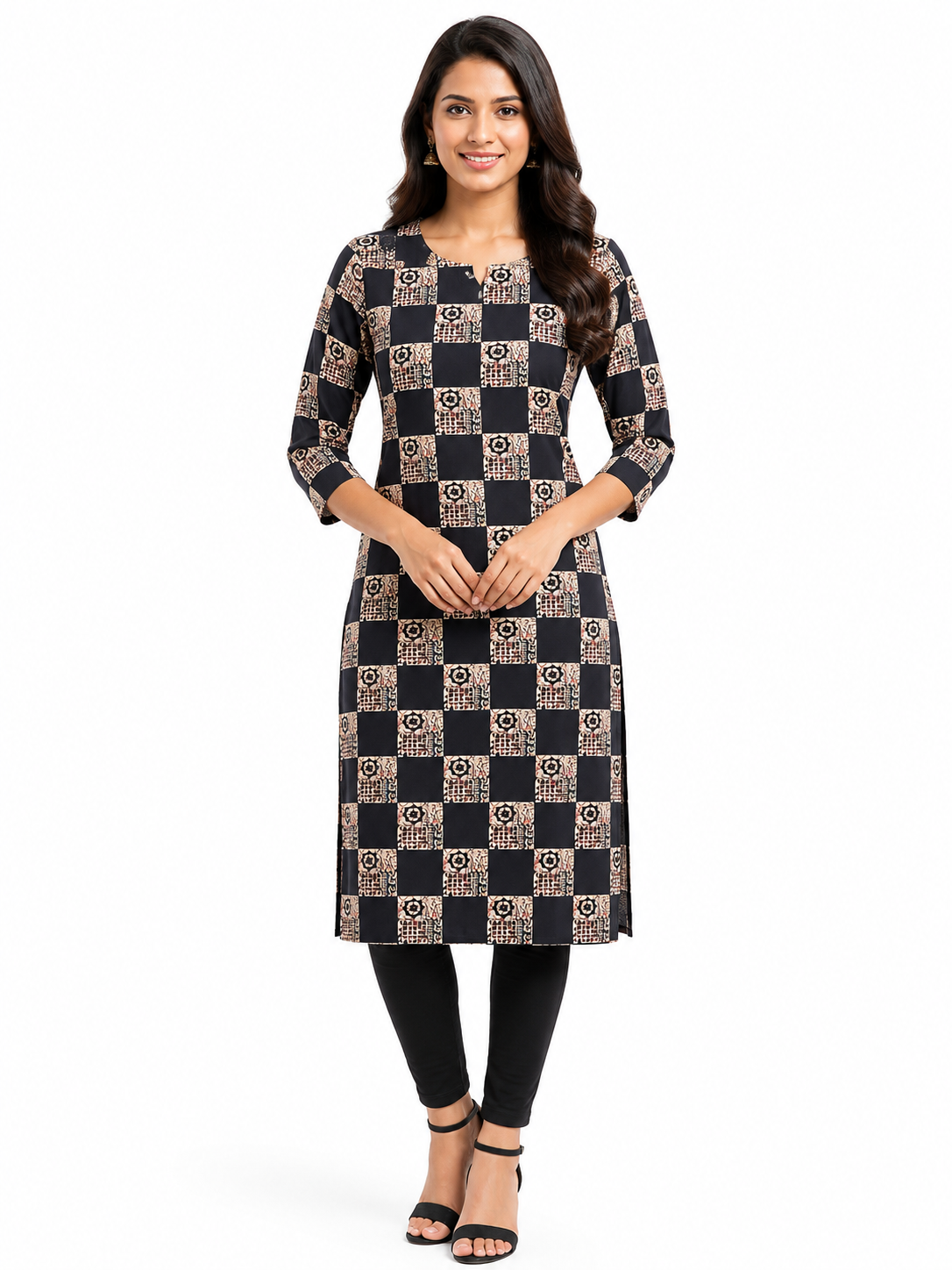 BLACK AJRAK PRINT SIDE OPEN TOP
