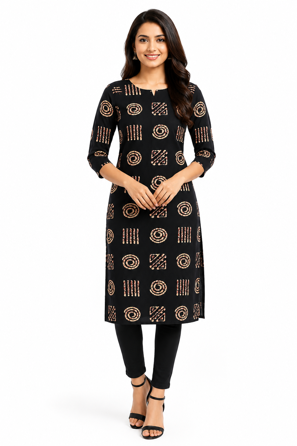 BLACK AJRAK PRINT SIDE OPEN TOP