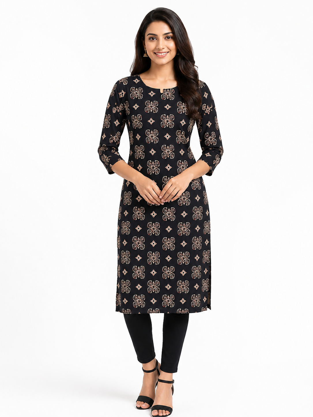 BLACK AJRAK PRINT SIDE OPEN TOP