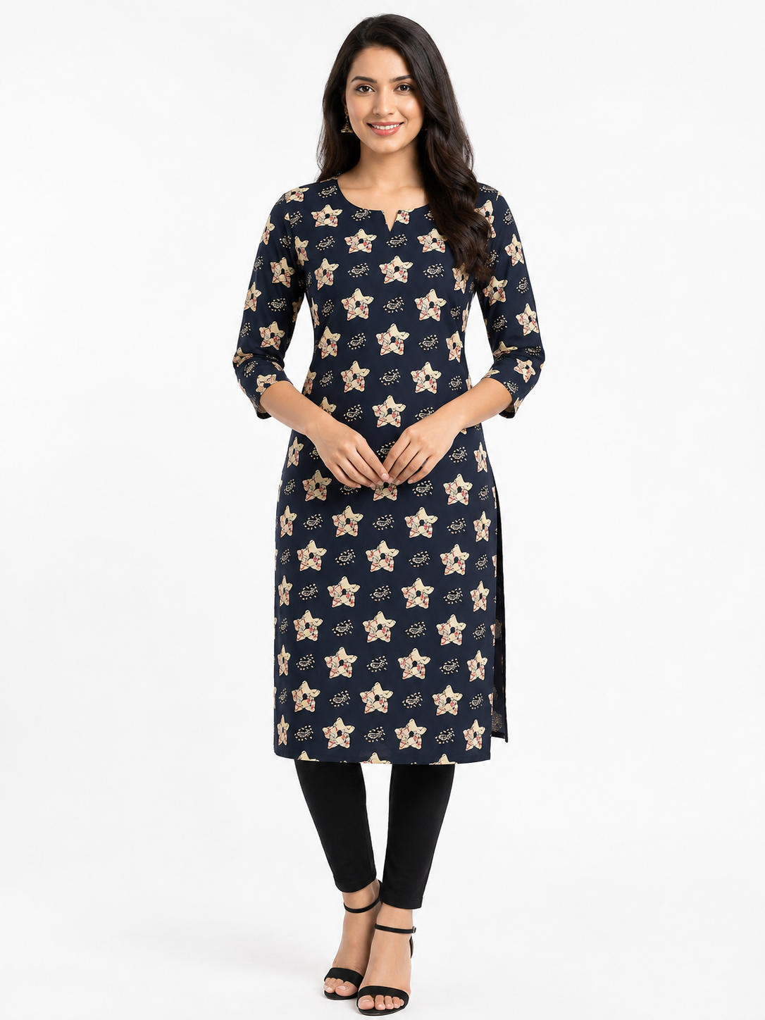 BLACK AJRAK PRINT SIDE OPEN TOP