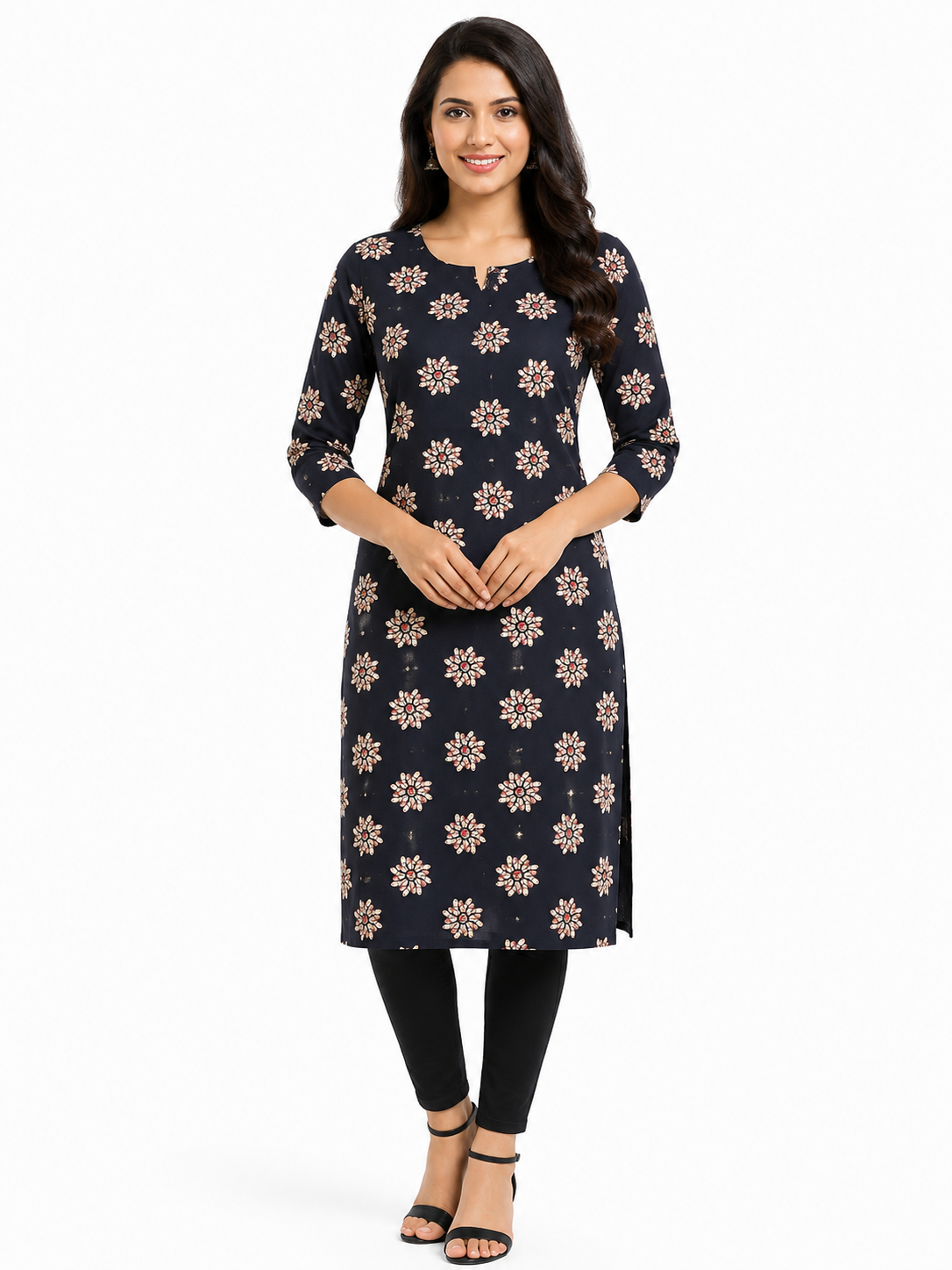 BLACK AJRAK PRINT SIDE OPEN TOP